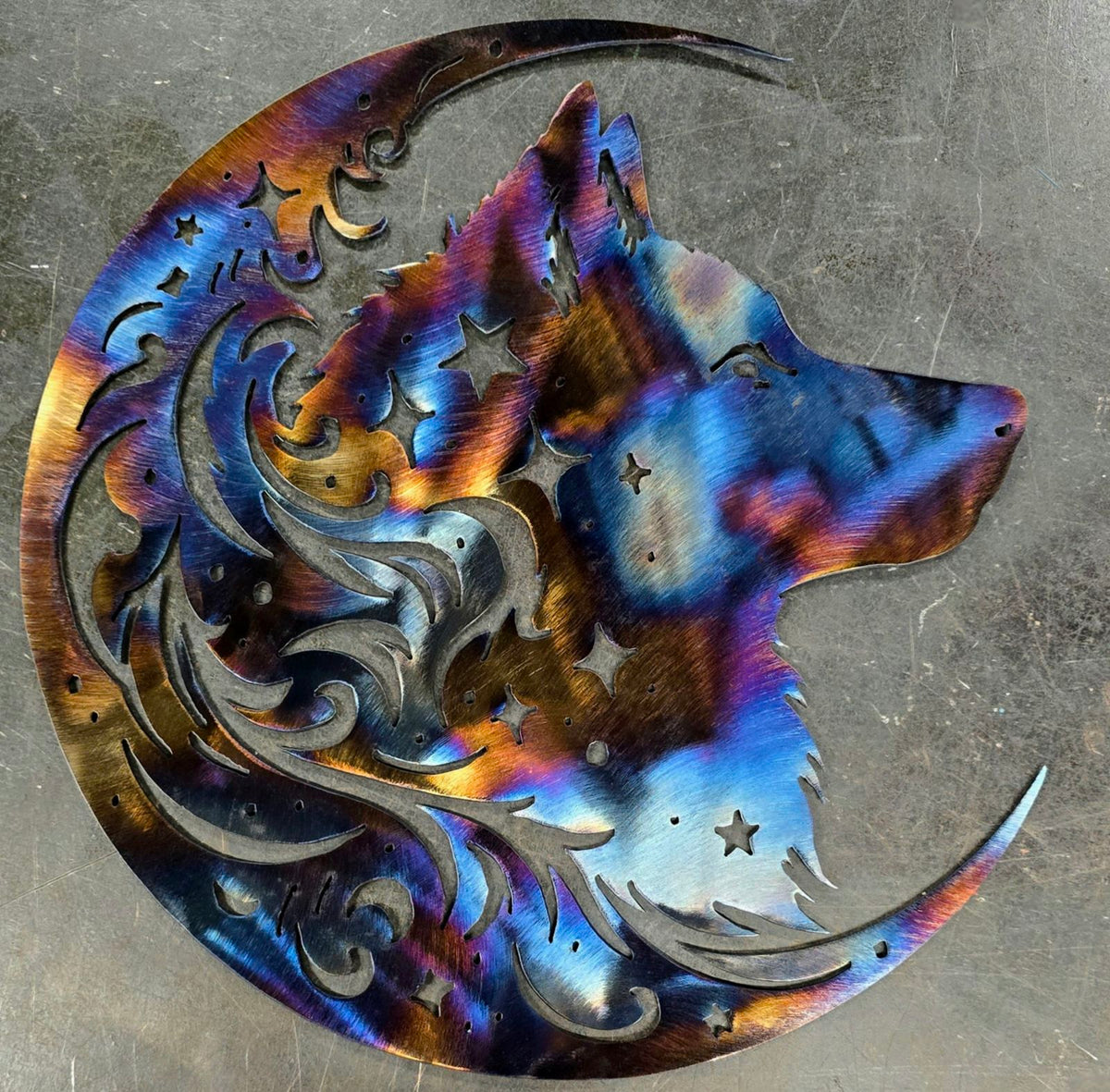 Wolf Hybrid Moon Metal Wall Art