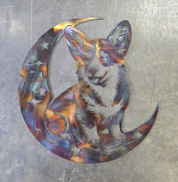 Corgi Moon Metal Wall Art