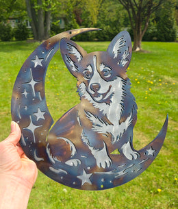 Corgi Moon Metal Wall Art