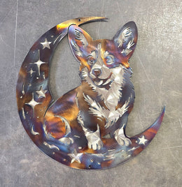 Corgi Moon Metal Wall Art