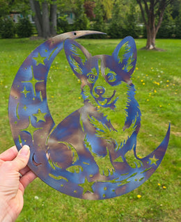 Corgi Moon Metal Wall Art