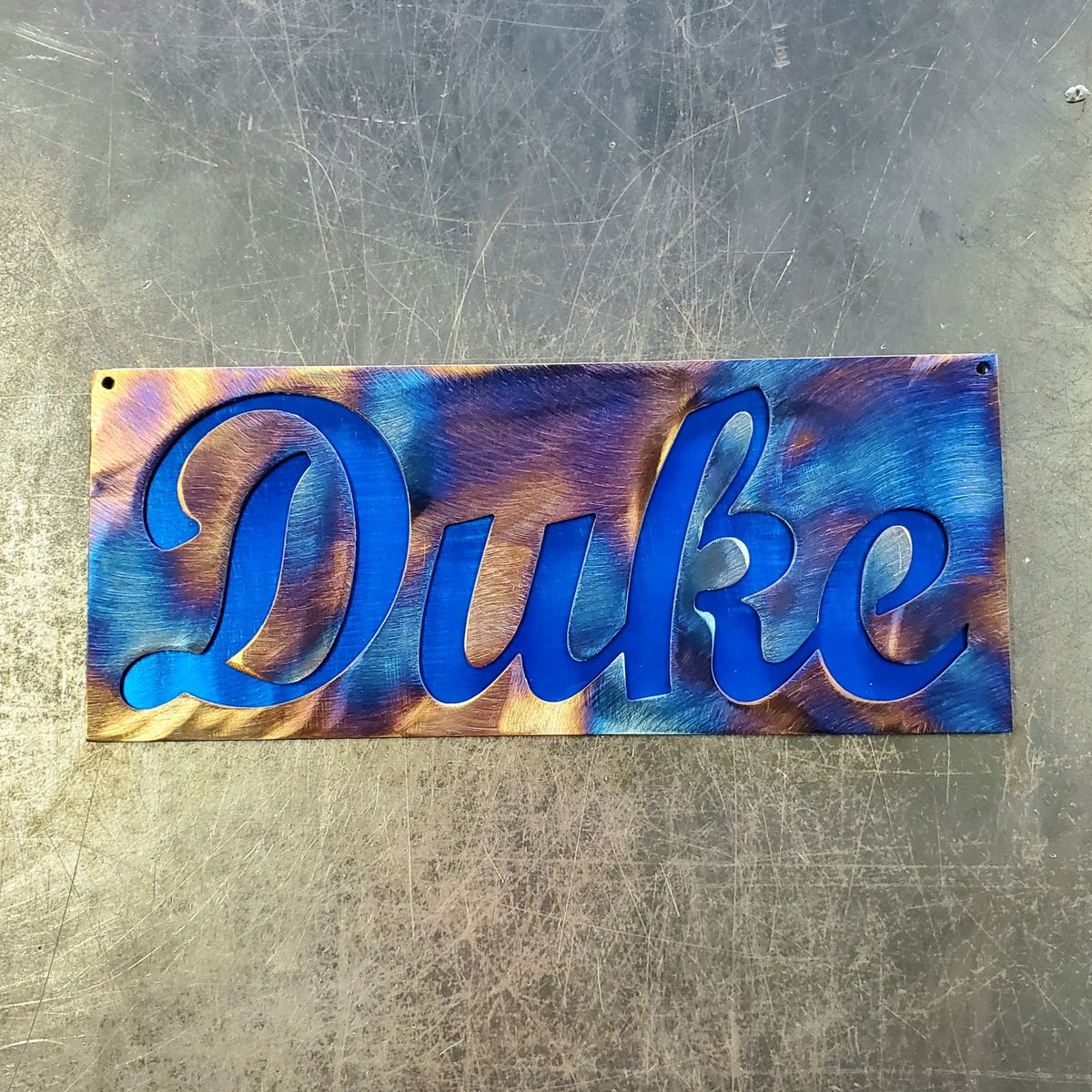 Duke script nameplate by Elite Metalworking