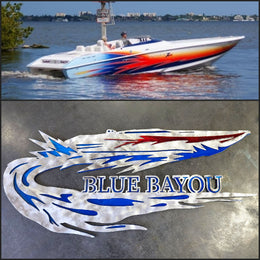 Blue Bayou boat photo and metal sign by Elite Metalworking