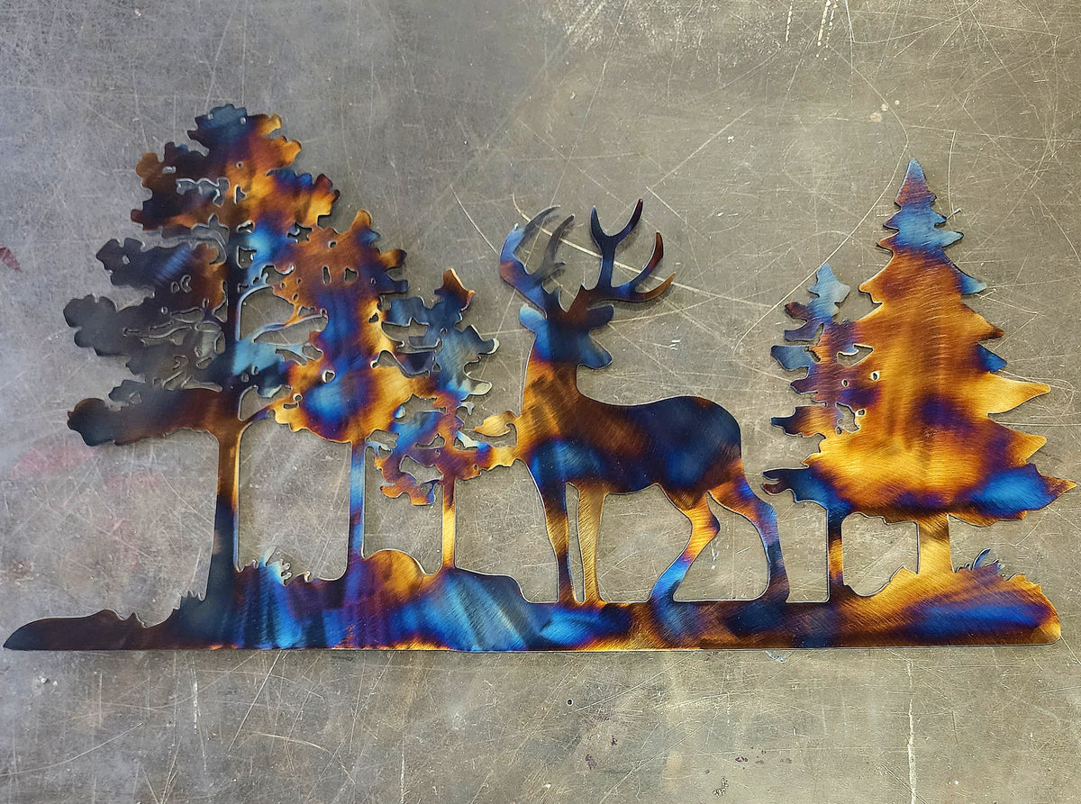 White-Tailed Deer Nature Scene Metal Wall Art