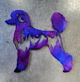 Poodle Night Scene Metal Wall Art
