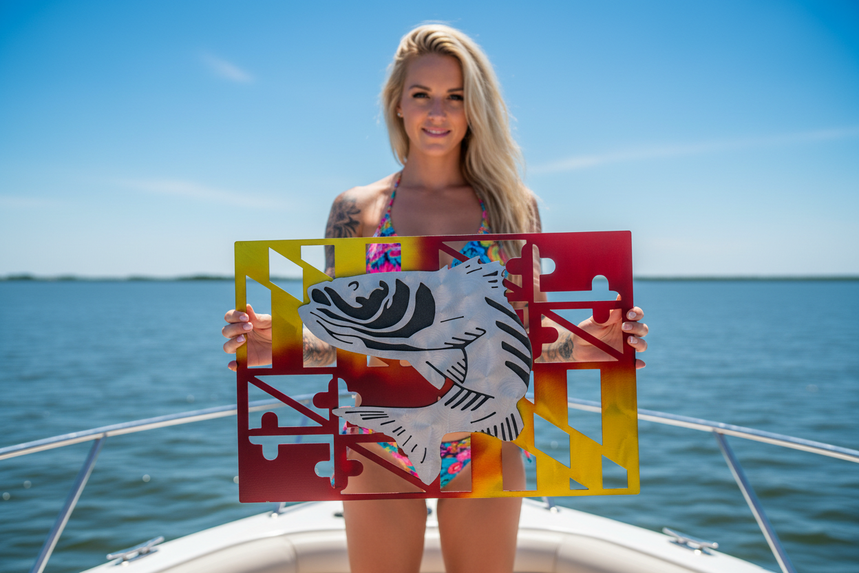 Striped Bass (Rockfish) Maryland Flag Metal Wall Art #1