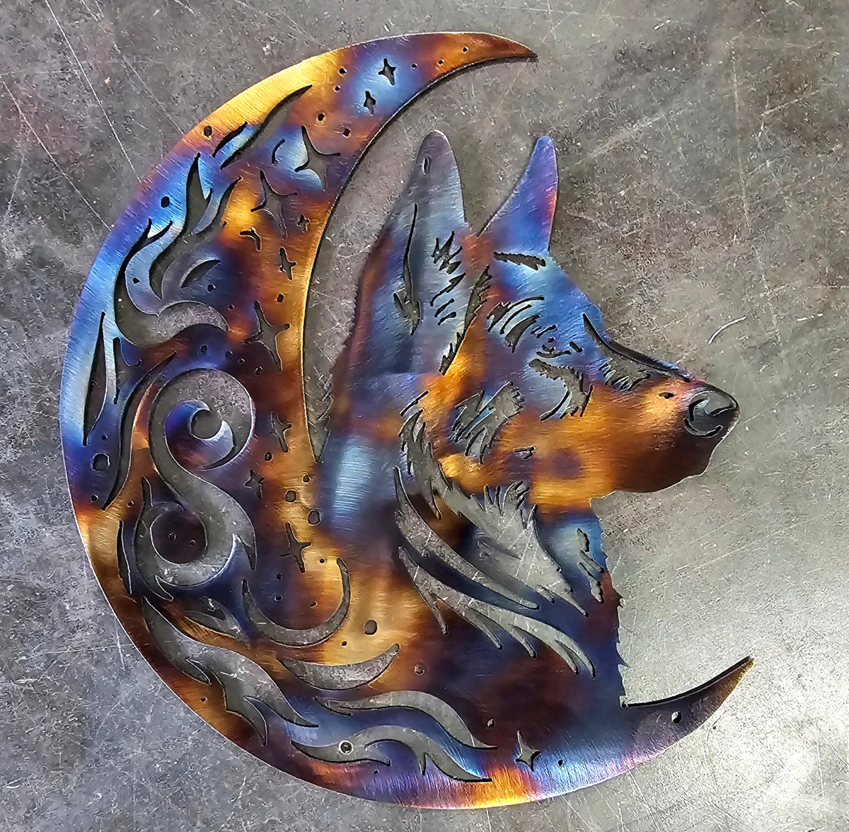German Shepherd Moon Metal Wall Art