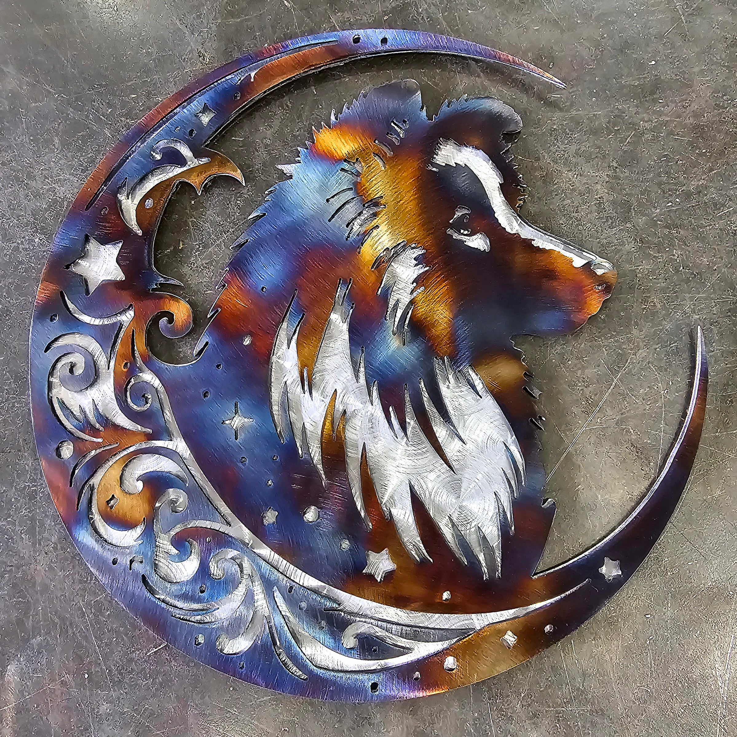 Sheltie "On The Moon" Metal Art