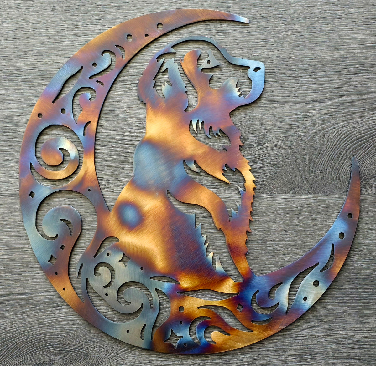 Golden Retriever Moon Metal Wall Art