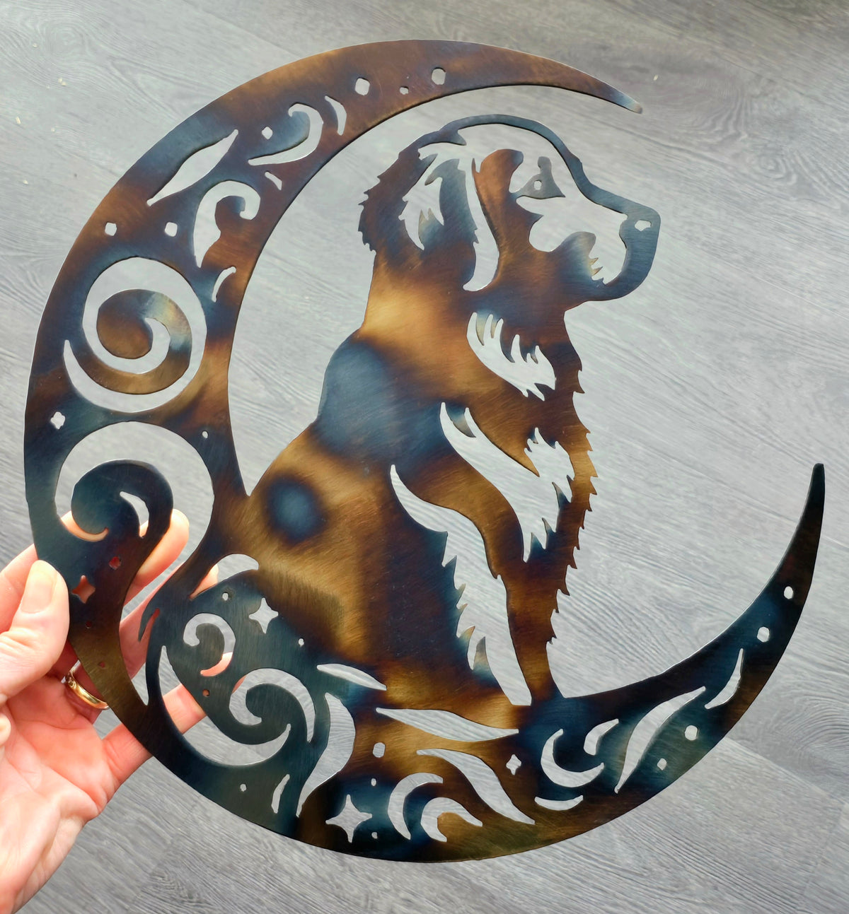 Golden Retriever Moon Metal Wall Art