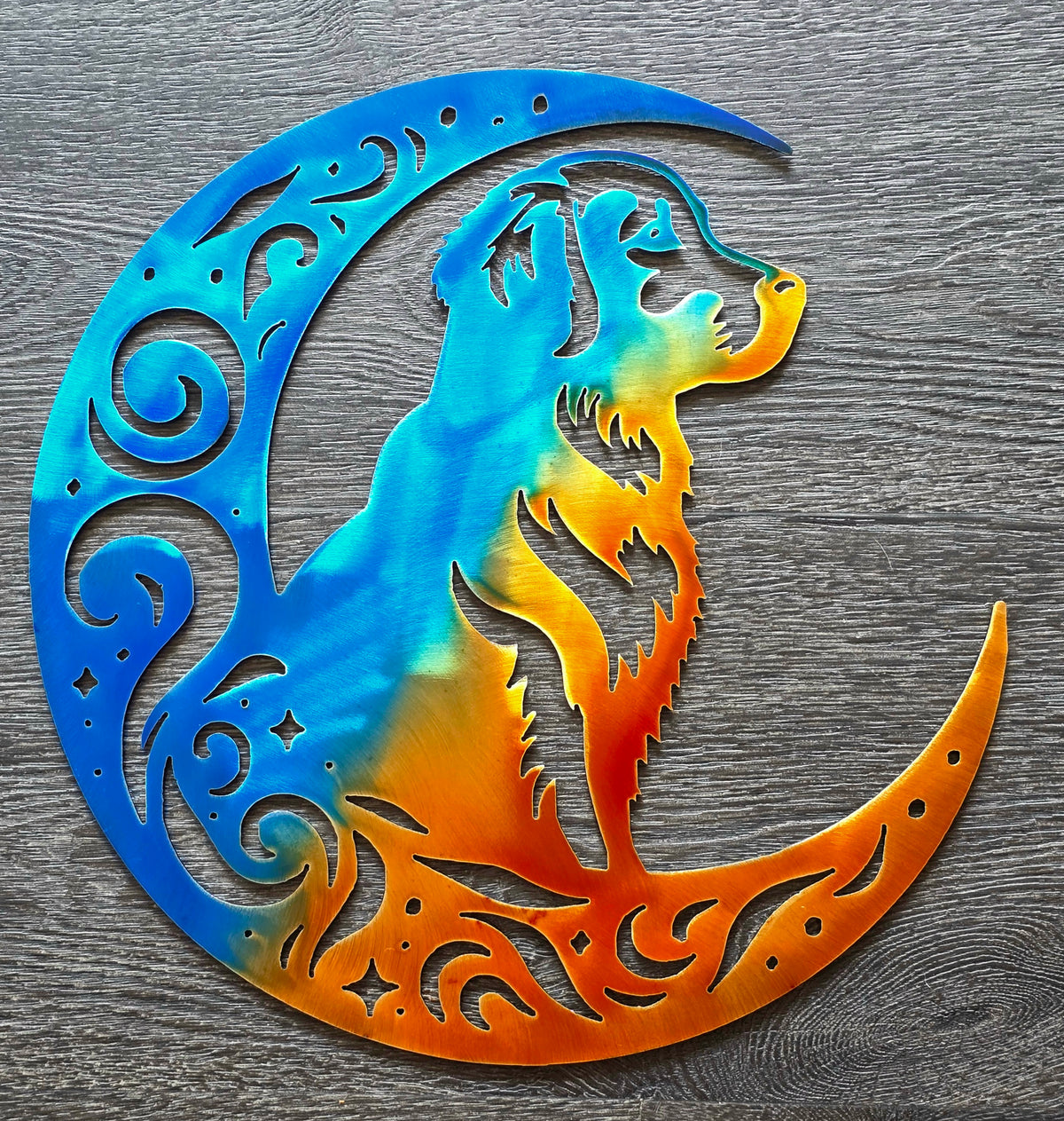 Golden Retriever Moon Metal Wall Art