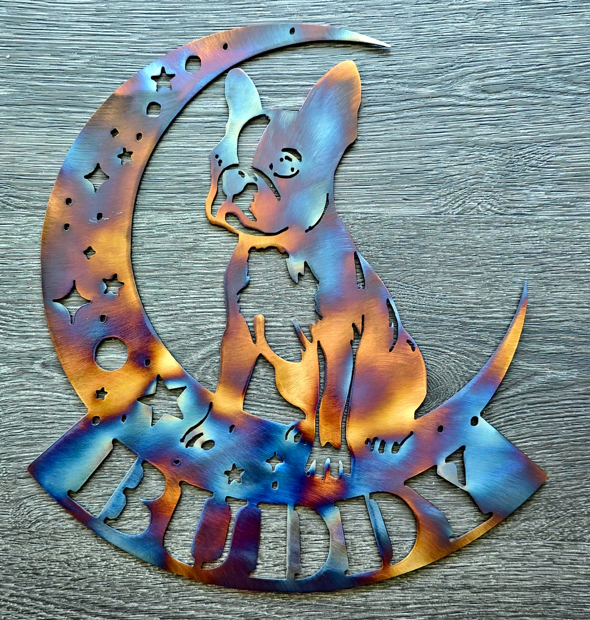 Boston Terrier Moon Metal Wall Art