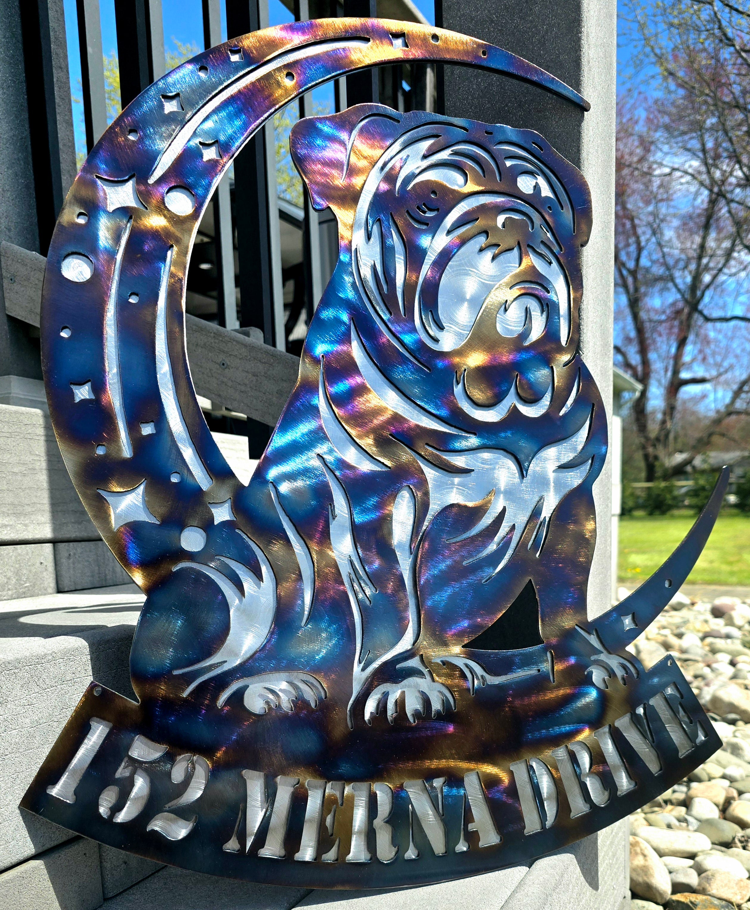 Bulldog "On The Moon" Metal Art