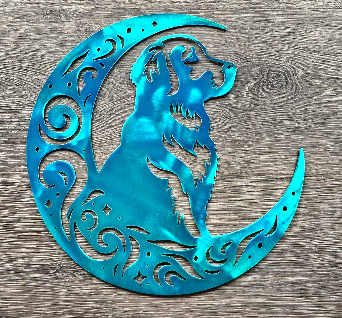 Golden Retriever Moon Metal Wall Art