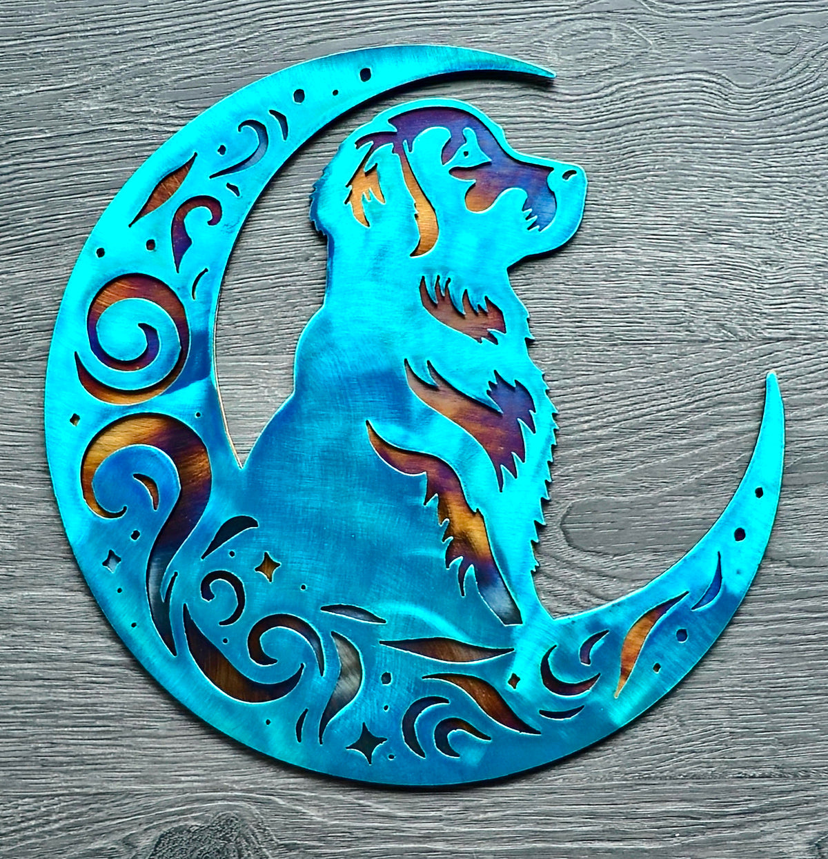 Golden Retriever Moon Metal Wall Art