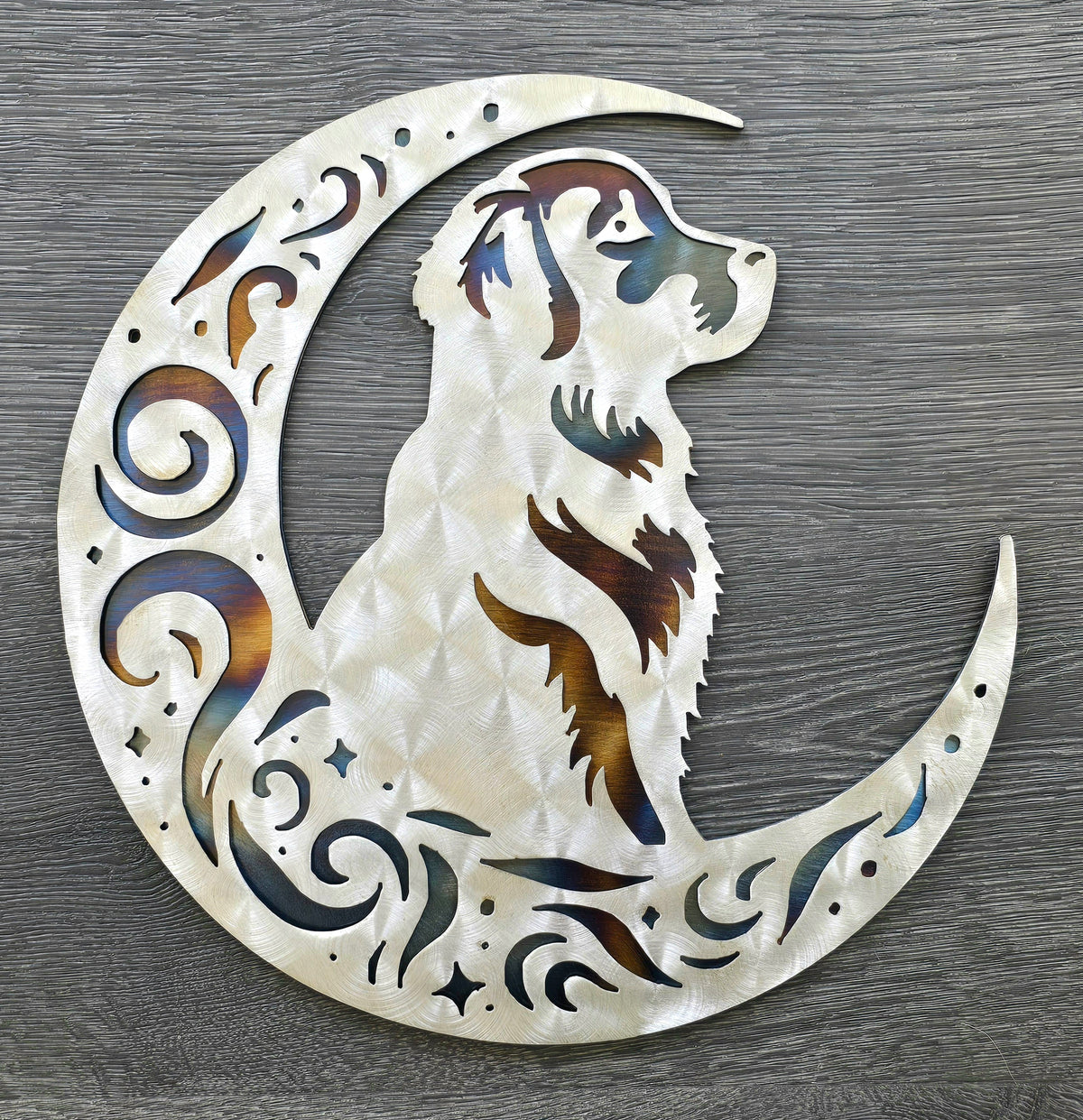 Golden Retriever Moon Metal Wall Art