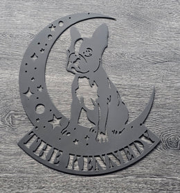 Boston Terrier Moon Metal Wall Art