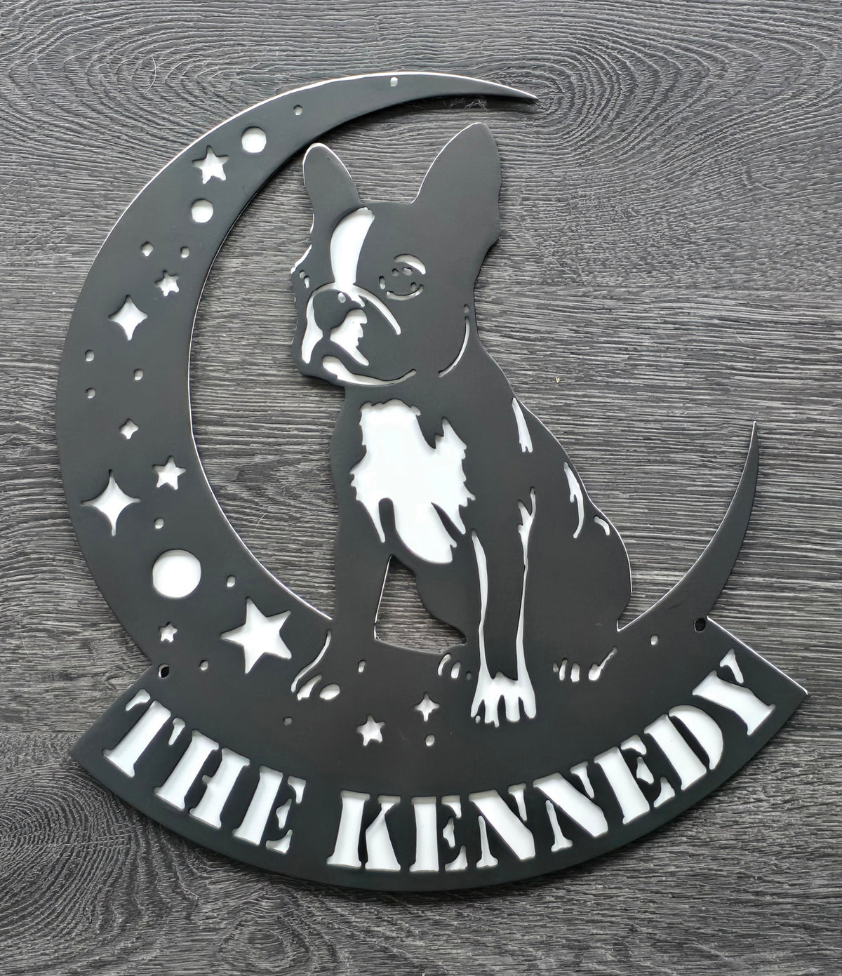 Boston Terrier Moon Metal Wall Art