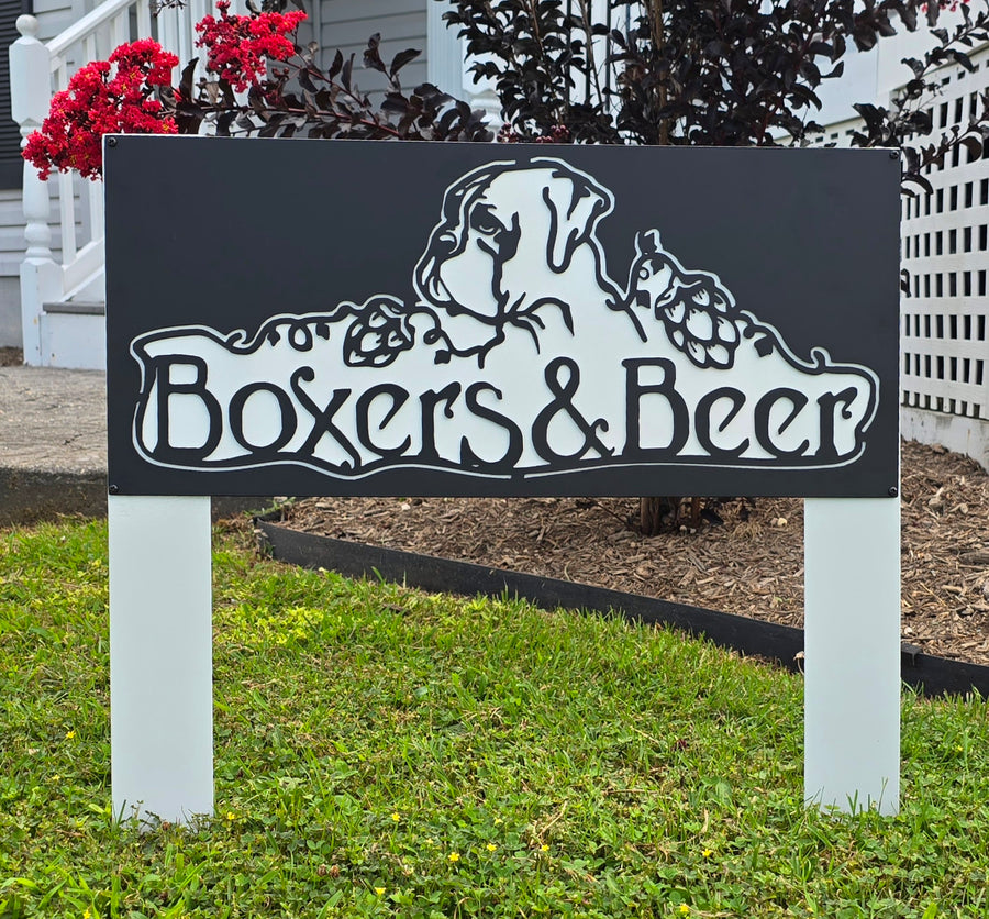 Boxers and Beer outdoor dog sign by Elite Metalworking