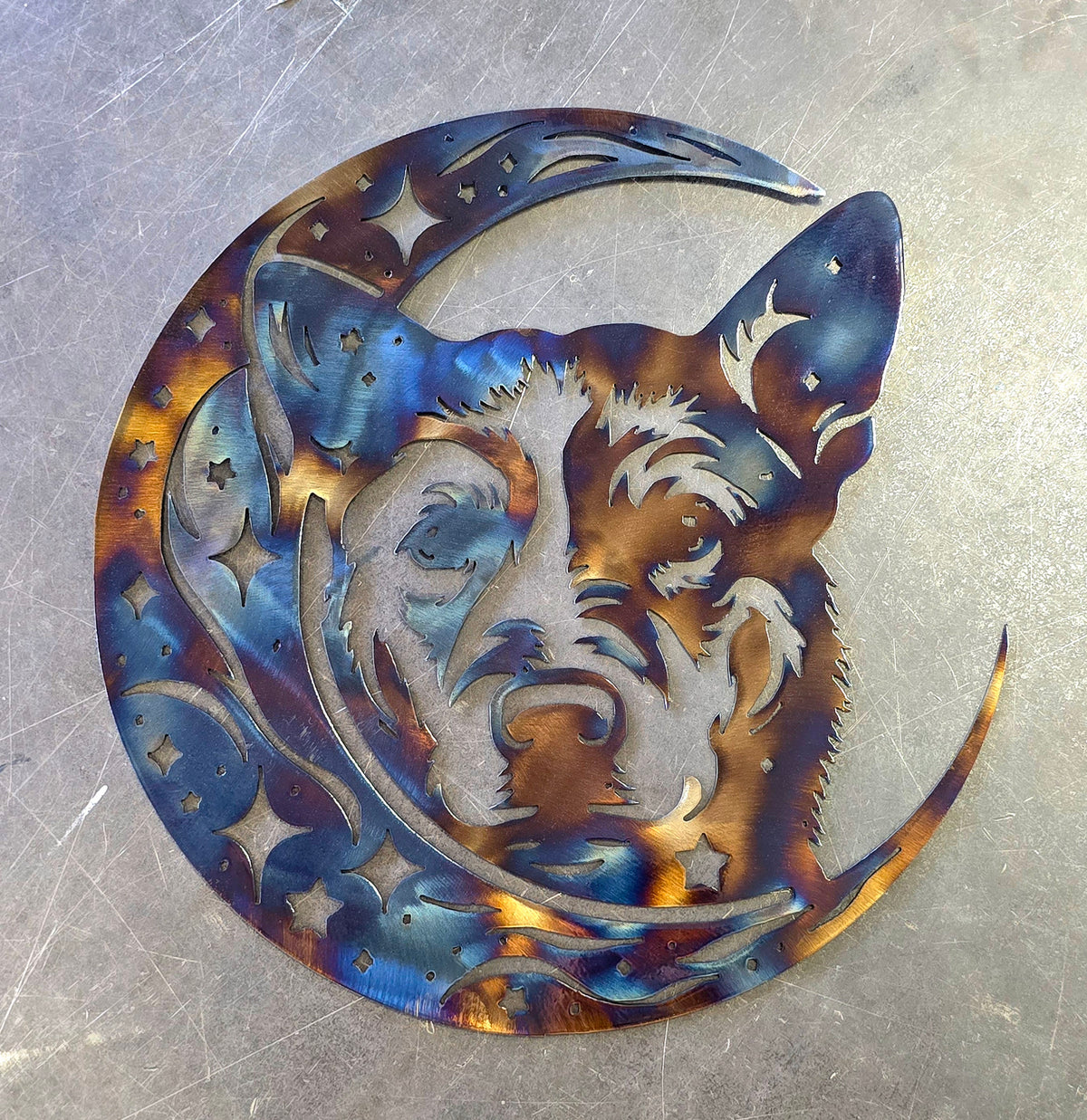Australian Cattle Dog Moon Metal Wall Art