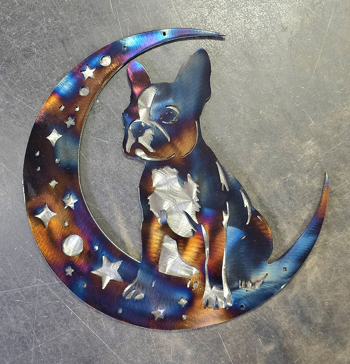 Boston Terrier Moon Metal Wall Art