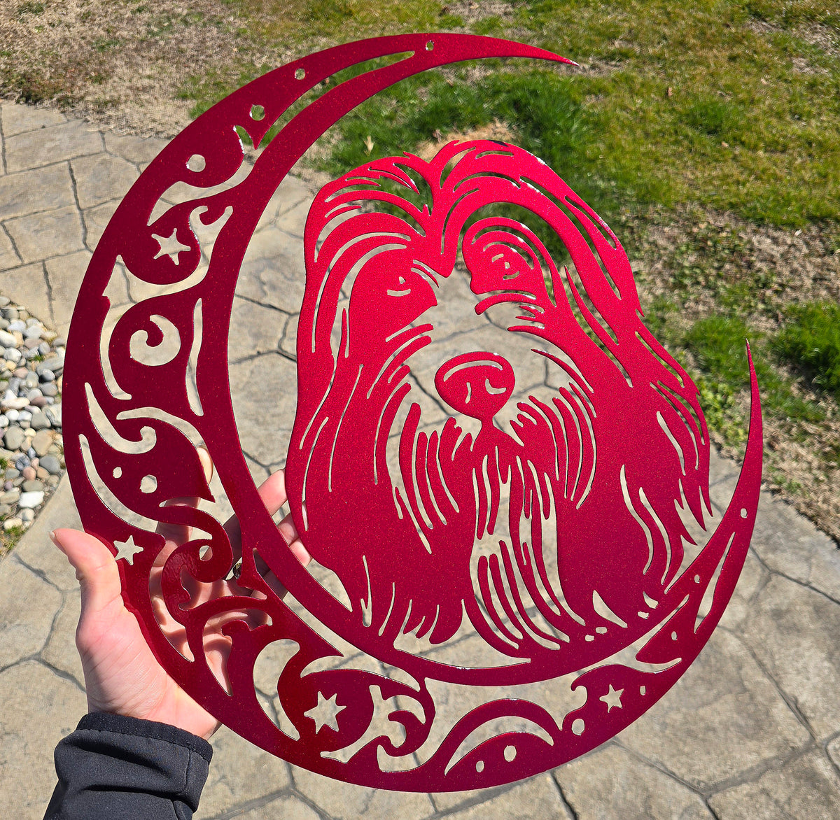 Bearded Collie Moon Metal Wall Art