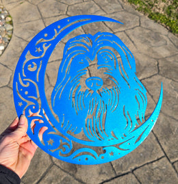 Bearded Collie Moon Metal Wall Art