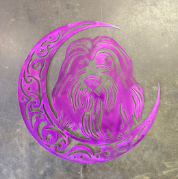 Bearded Collie Moon Metal Wall Art