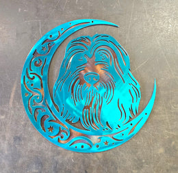 Bearded Collie Moon Metal Wall Art
