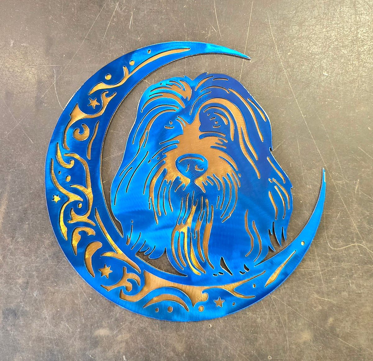 Bearded Collie Moon Metal Wall Art