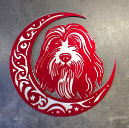 Bearded Collie Moon Metal Wall Art