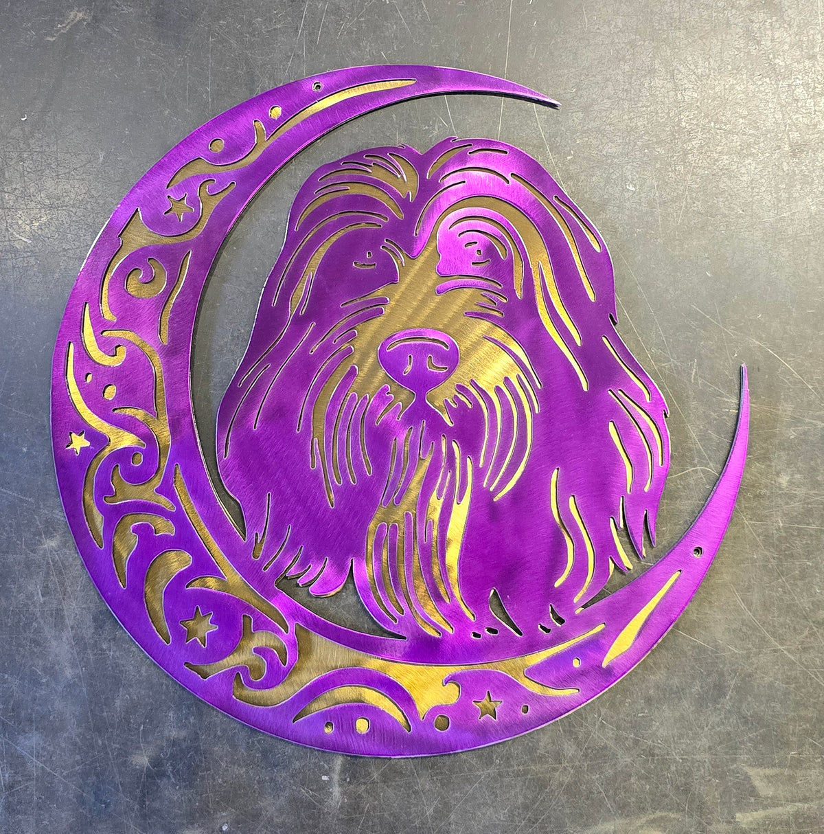 Bearded Collie Moon Metal Wall Art