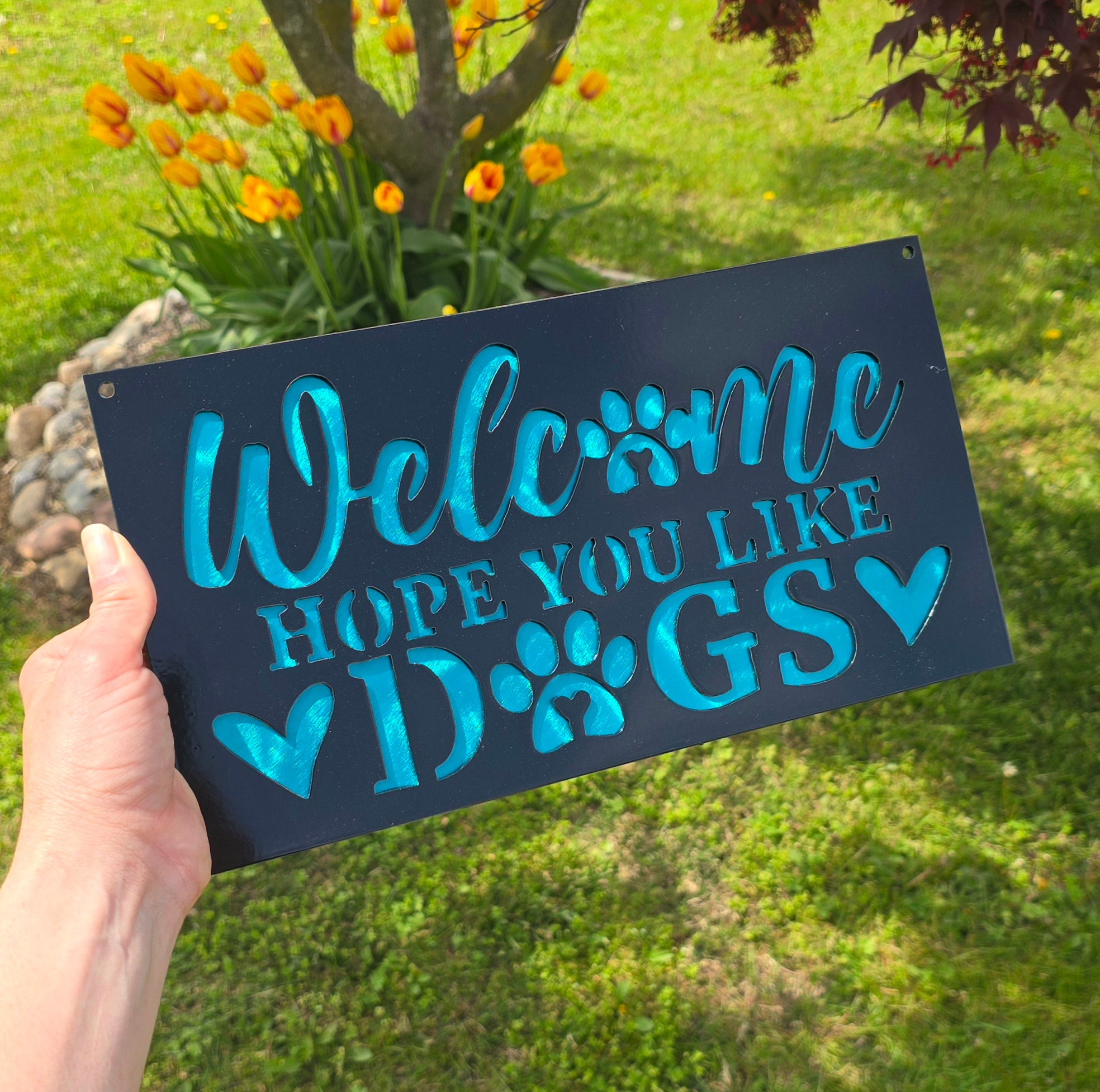 Welcome Dog Lovers Metal Art Sign