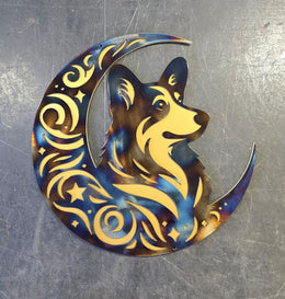 Corgi Moon Metal Wall Art
