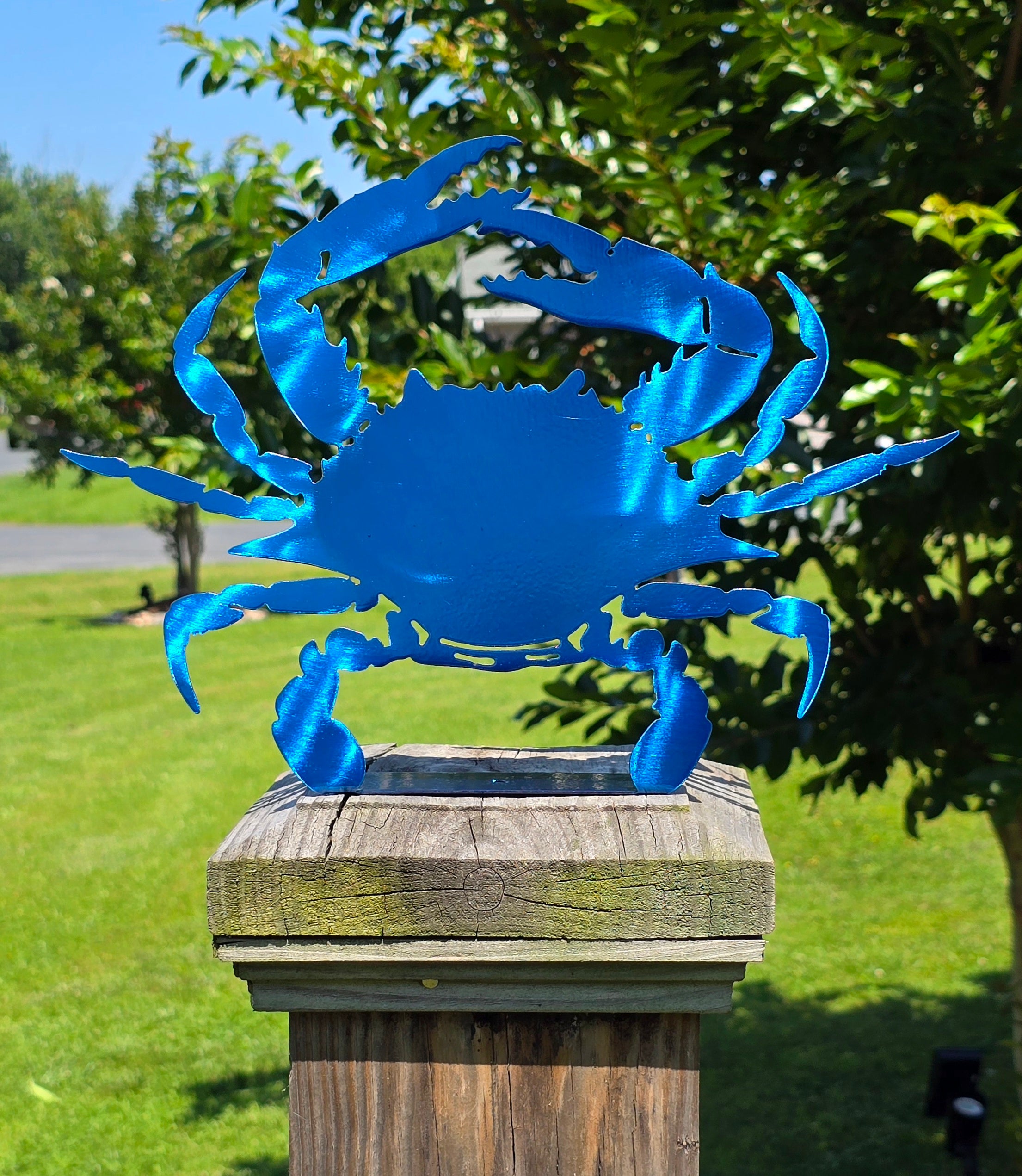 Blue Crab #5 Metal Art Fence Topper