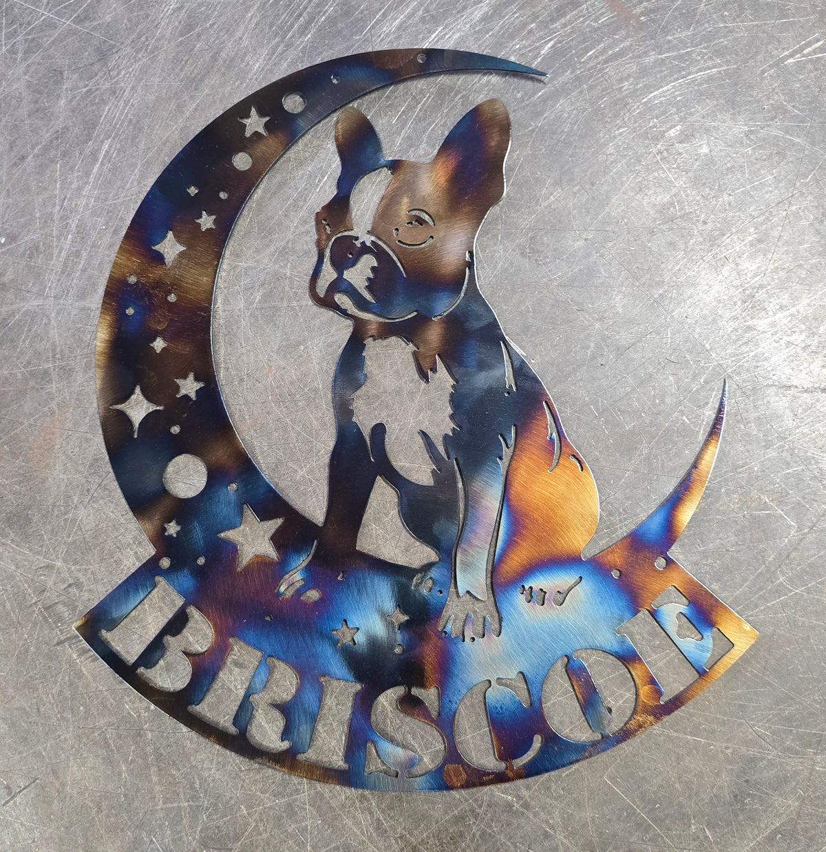 Boston Terrier Moon Metal Wall Art