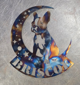 Boston Terrier Moon Metal Wall Art