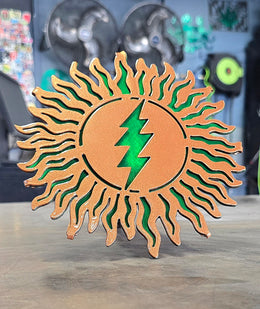 Sun and Lightning Bolt Metal Hitch Cover