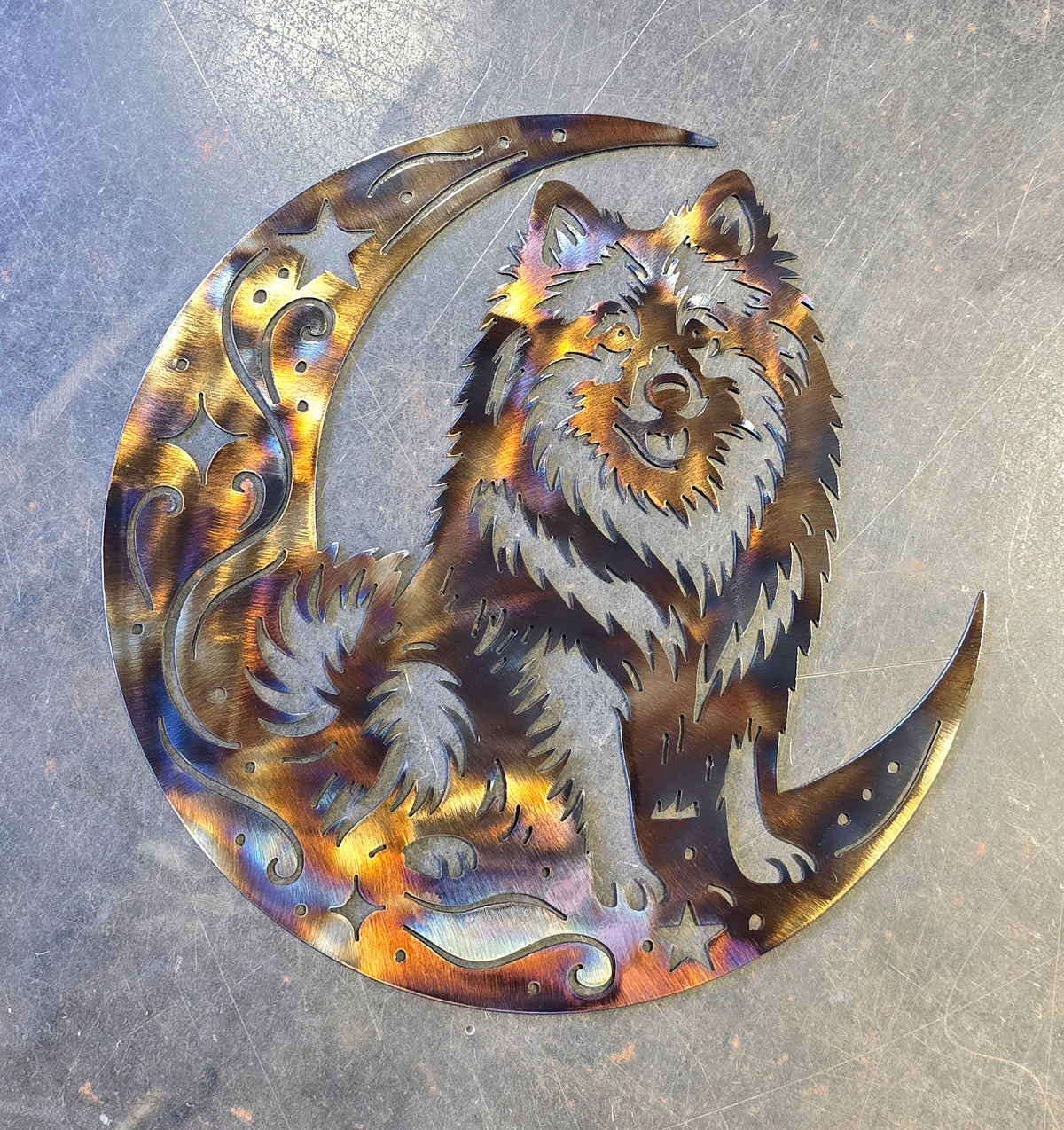 Keeshond Moon Metal Wall Art