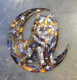 Keeshond Moon Metal Wall Art