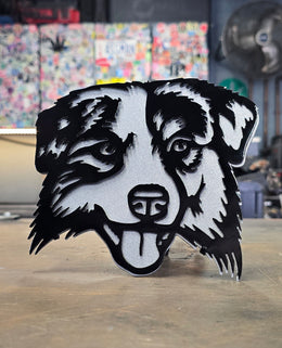 Australian Shepherd Metal Hitch Cover made from powder coated steel