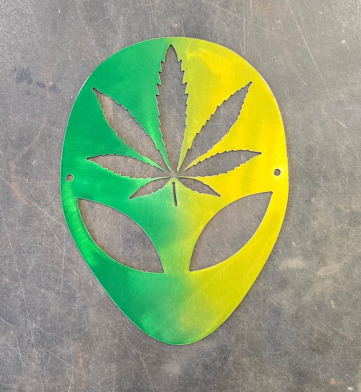 Alien Cannabis Leaf Metal Wall Art