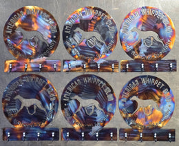 Round fish-themed metal awards with engraved plates by Elite Metalworking