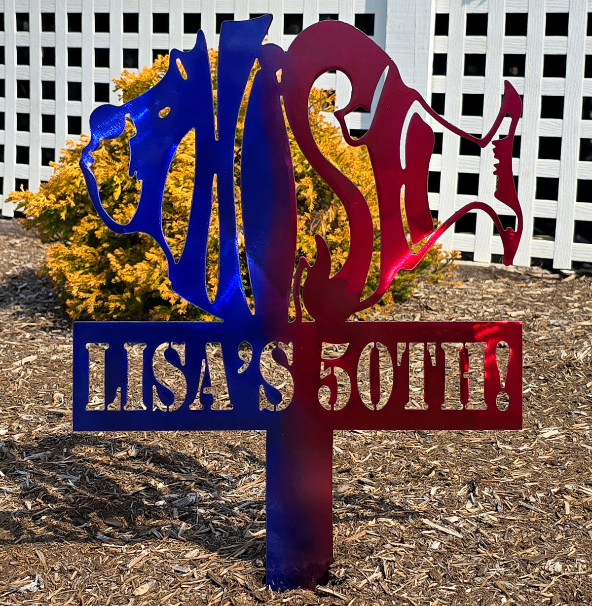 Personalized fiftieth-birthday garden stake by Elite Metalworking