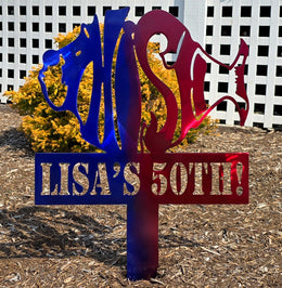 Personalized fiftieth-birthday garden stake by Elite Metalworking