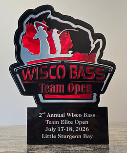 Wisconsin bass tournament award with an engraved base plate by Elite Metalworking