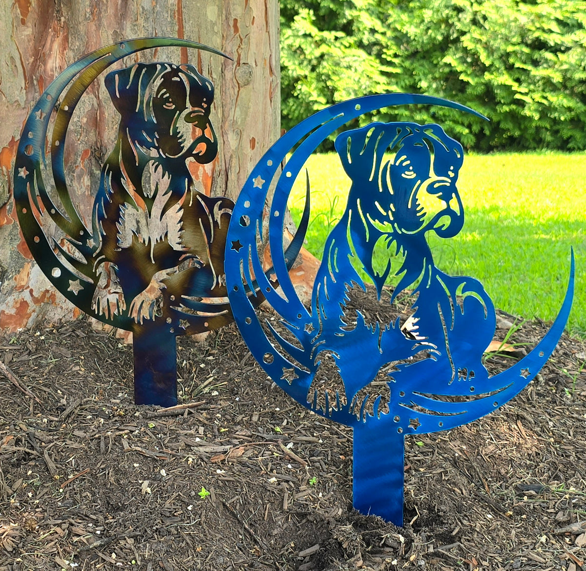 Boxer Moon Garden Stake #1