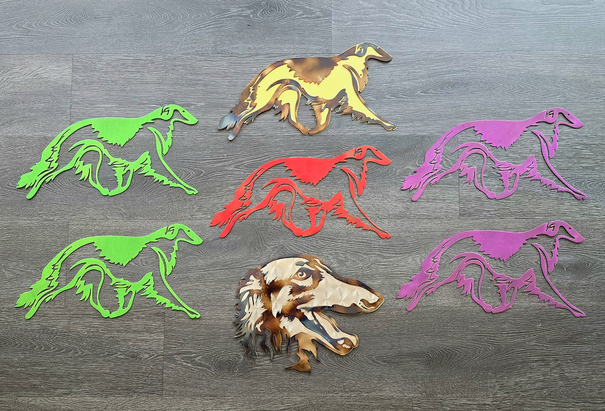 Running dog metal silhouettes in several colors by Elite Metalworking