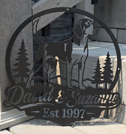 Personalized dog and woodland family name sign by Elite Metalworking