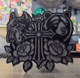 Floral cross custom hitch cover by Elite Metalworking